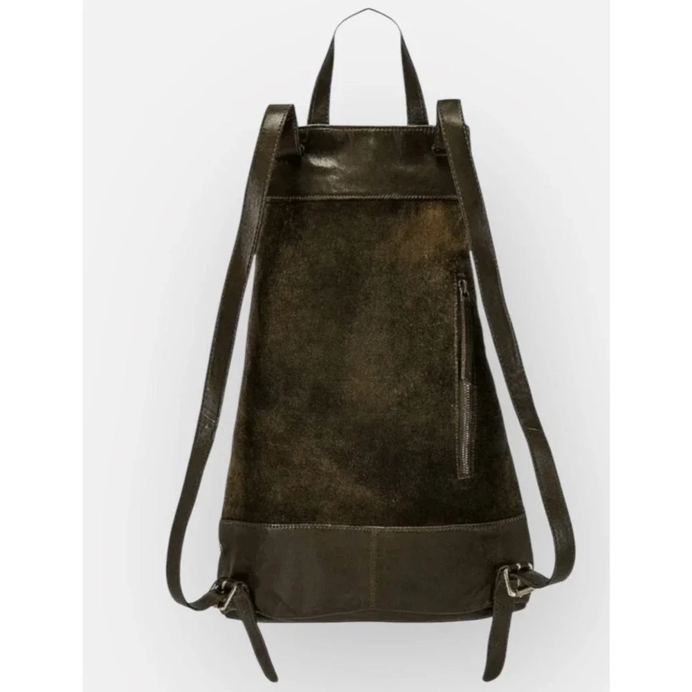 FREE PEOPLE WE THE FREE DISTRESSED BITTER OLIVE SAGE SUEDE LEATHER BACKPACK BAG